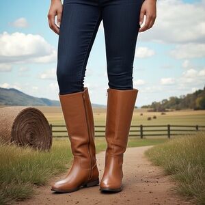 Beautiful Boots with Wide Calf Slight Heel Faux Leather Riding Boots